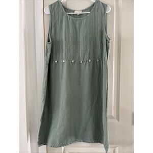 VTG J Jill 100% Linen Sleeveless Dress Sage Green Women’s L Tall Beachy Classic